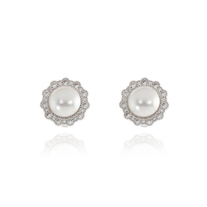 Cachet Florantine Simulated Pearl And Cubic Zirconia Clip On Earrings - J7497