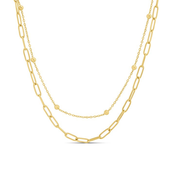 Viva Gold Tone Steel Layered Paperlink Necklace - J76156