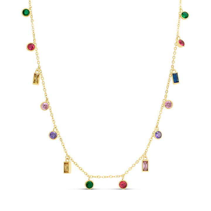 Viva Gold Tone Steel Multi Colour CZ Necklace - J76163