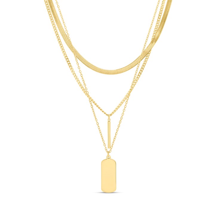 Viva Gold Tone Steel Multi Layer Tag Necklace - J76164