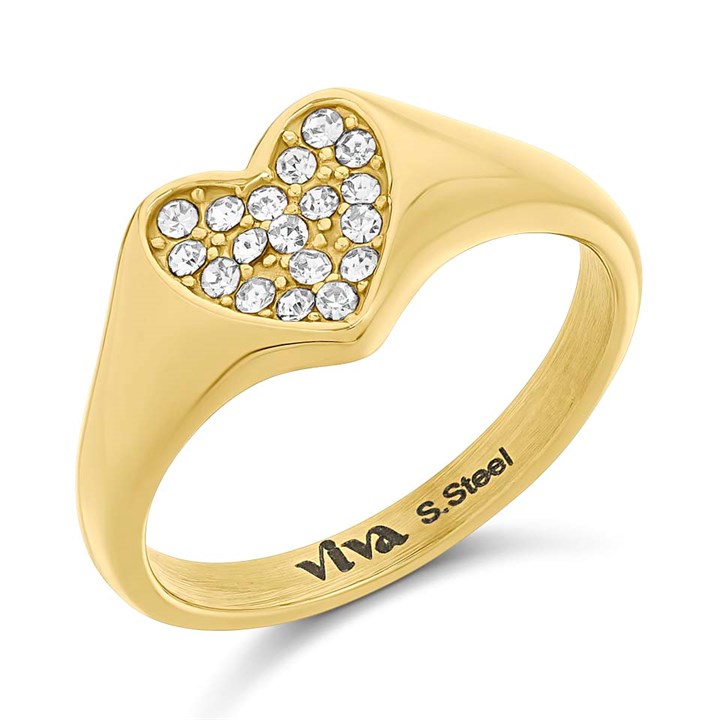 Viva Gold Tone Steel Crystal Heart Ring - J76165