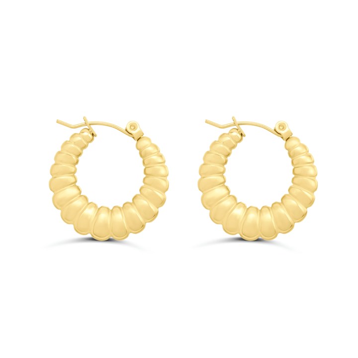 Viva Gold Tone Steel Ribbed Creole Hoop Earrings - J76166