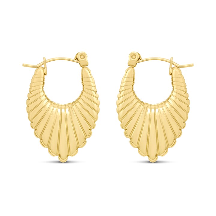 Viva Gold Tone Steel Ribbed Drop Creole Earrings - J76167
