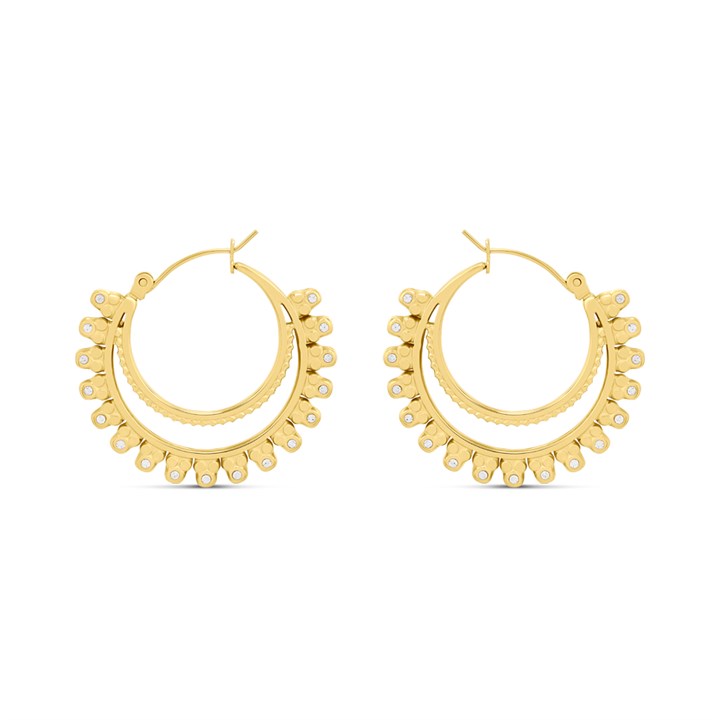 Viva Gold Tone Steel Crystal Double Hoop Earrings - J76168
