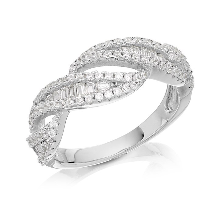 Briolette Silver Cubic Zirconia Double Band Wave Ring - J77118