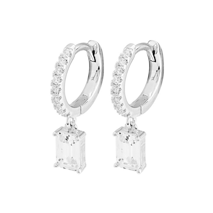 Briolette Silver Cubic Zirconia Huggie Earrings - J77119