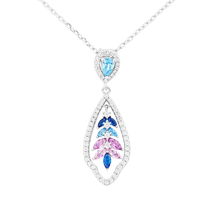 Briolette Silver Multi Colour Cubic Zirconia Necklace - J77136