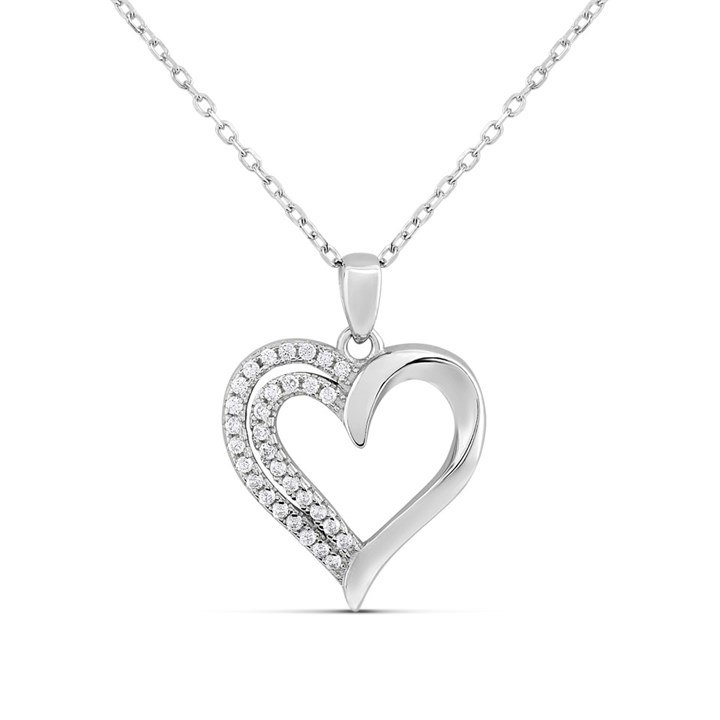 Briolette Silver CZ Heart Necklace - J77167