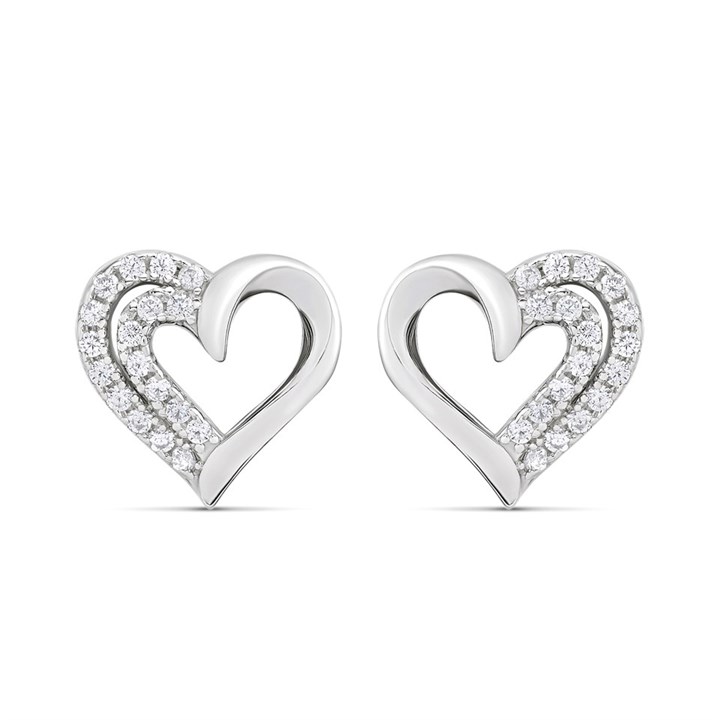 Briolette Silver CZ Heart Stud Earrings - J77173