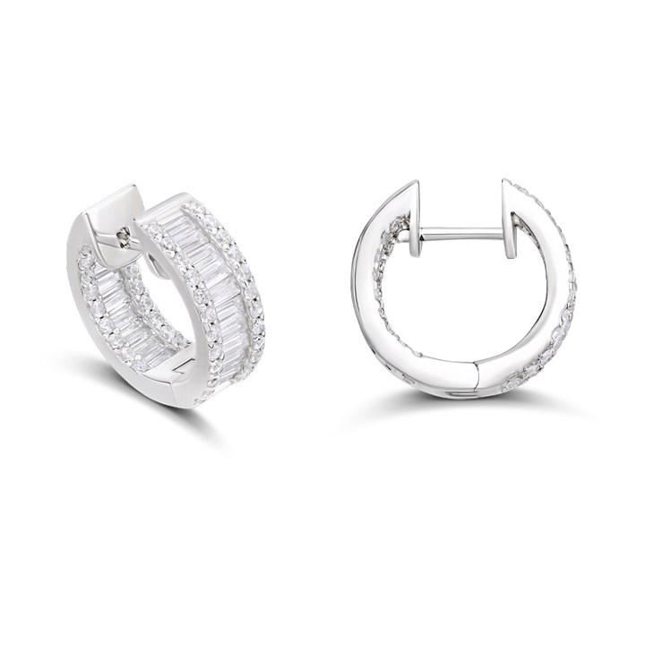 Briolette Silver Baguette Cubic Zirconia Hoop Earrings - J77175