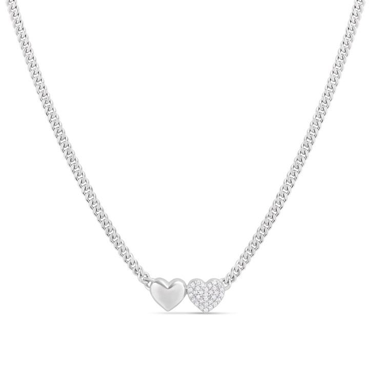 Briolette Silver CZ Double Heart Curb Necklace - J77176