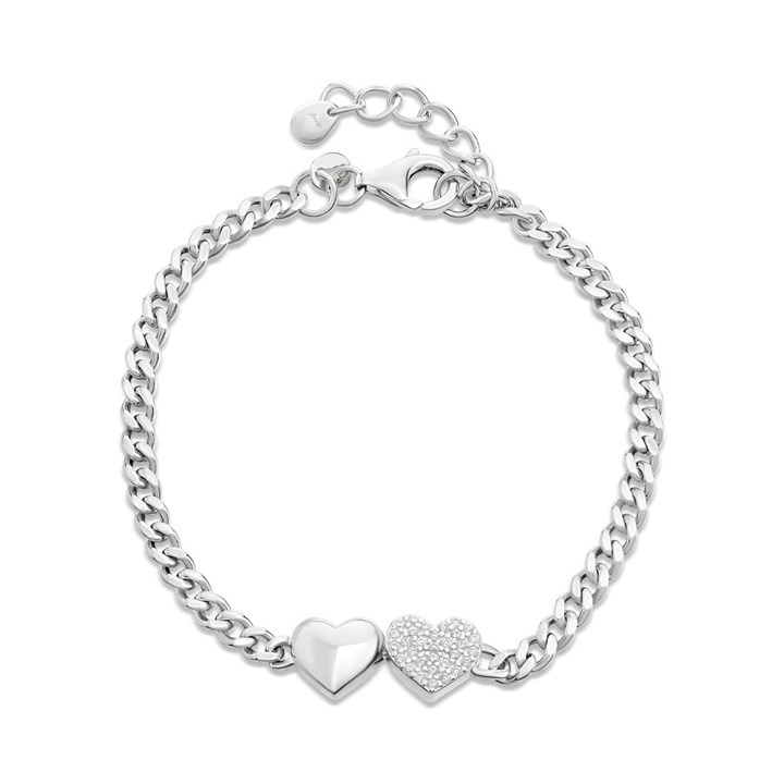 Briolette Silver CZ Double Heart Curb Bracelet - J77177