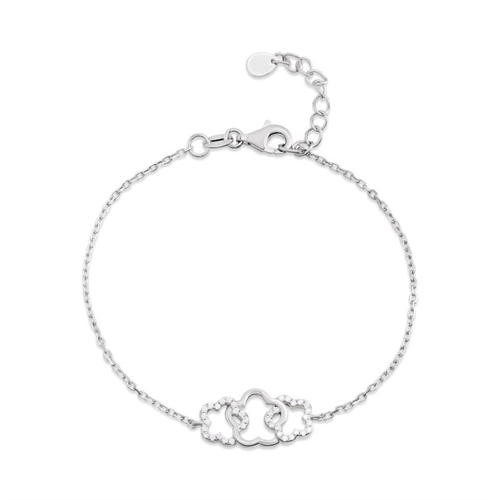 Briolette Silver CZ Three Flower Bracelet - J77179