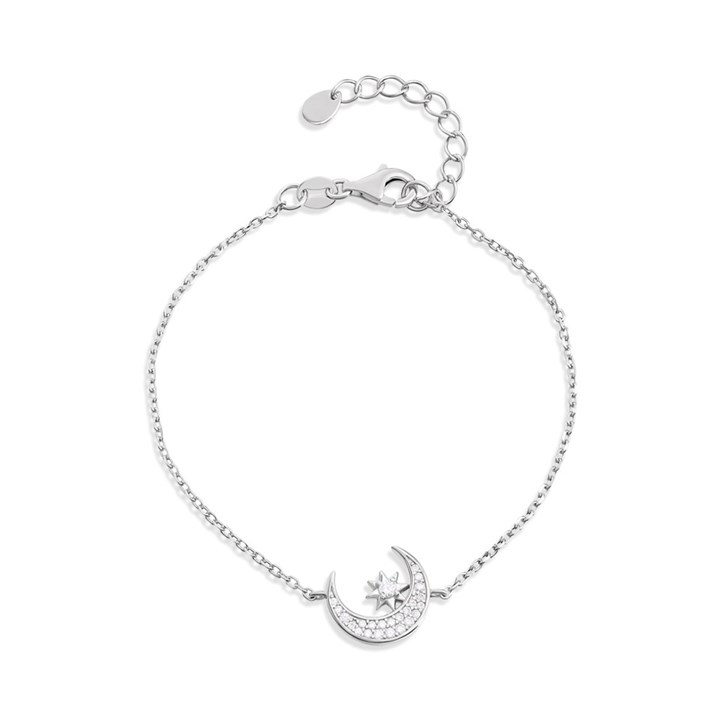 Briolette Silver CZ Moon And Star Bracelet - J77187