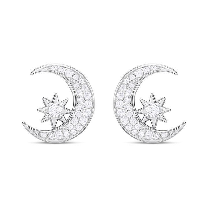 Briolette Silver CZ Moon And Star Earrings - J77188