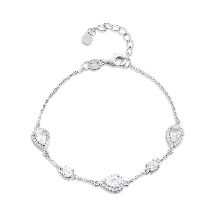 Briolette Silver Pear And Round CZ Bracelet - J77189