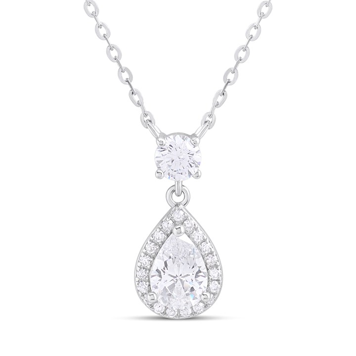 Briolette Silver CZ Teardrop Necklace - J77193