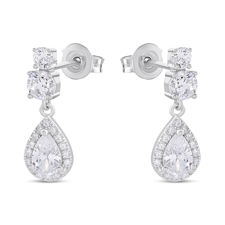 Briolette Silver CZ Teardrop Drop Earrings - J77194