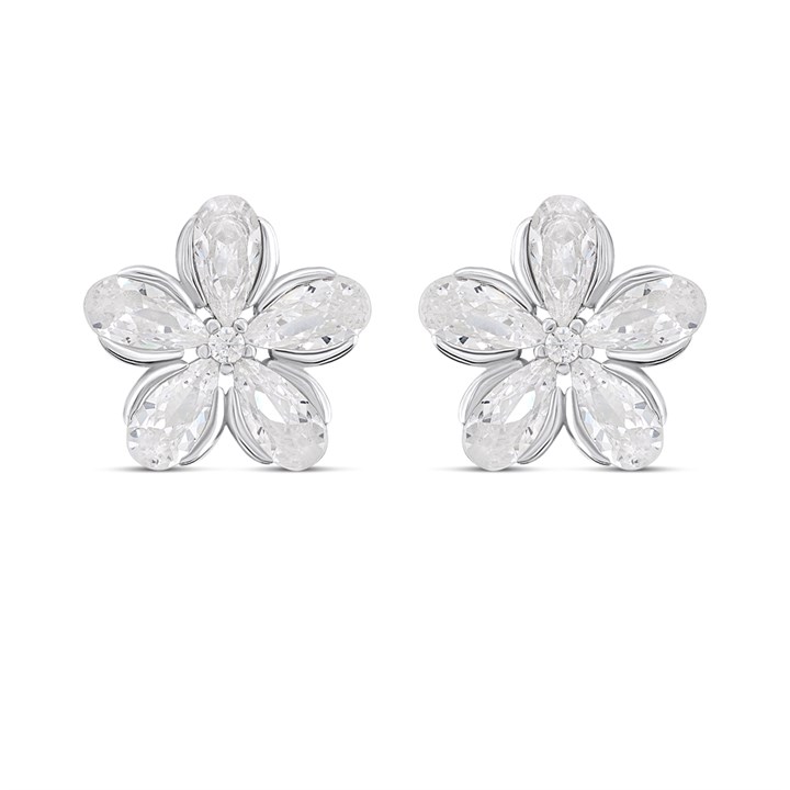 Briolette Silver CZ Flower Earrings - J77199