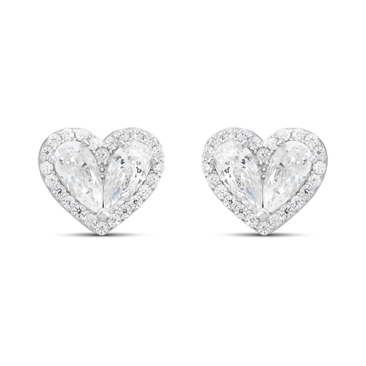 Briolette Silver CZ Heart Stud Earrings - J77202