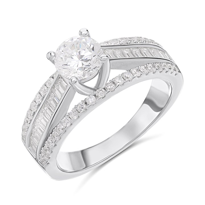 Briolette Silver CZ Three Row Ring - J77203