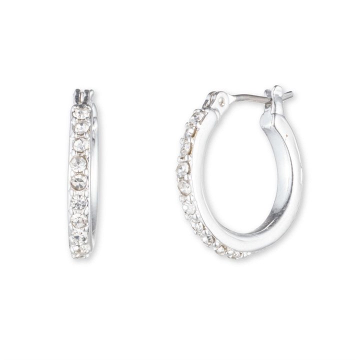 Anne Klein Silver Tone Crystal Hoop Earrings - J78197