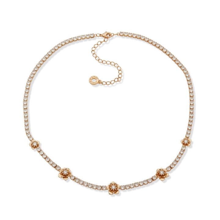 Anne Klein Gold Tone Crystal Flowers Necklace - J78385