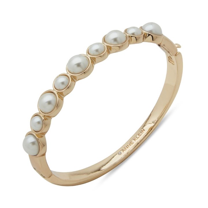 Anne Klein Gold Tone Simulated Pearl Hinged Bangle - J78388