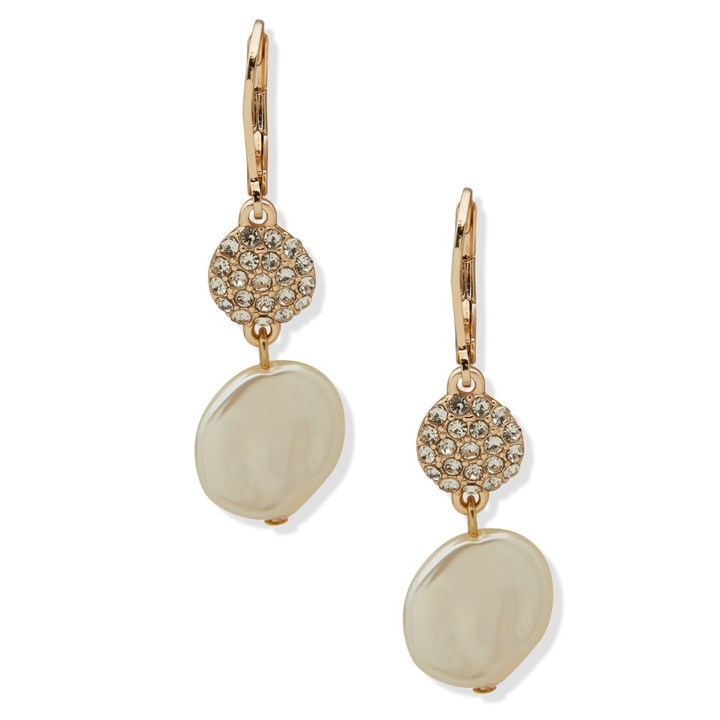 Anne Klein Gold Tone Pearl And Stone Drop Earrings - J78394