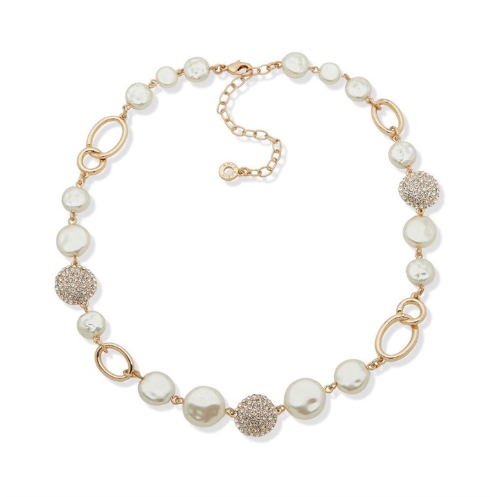 Anne Klein Gold Tone Pearl And Stone Collar Necklace - J78395
