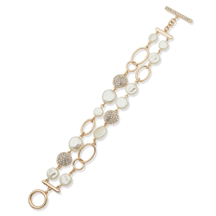 Anne Klein Gold Tone Pearl And Stone Bracelet - J78396