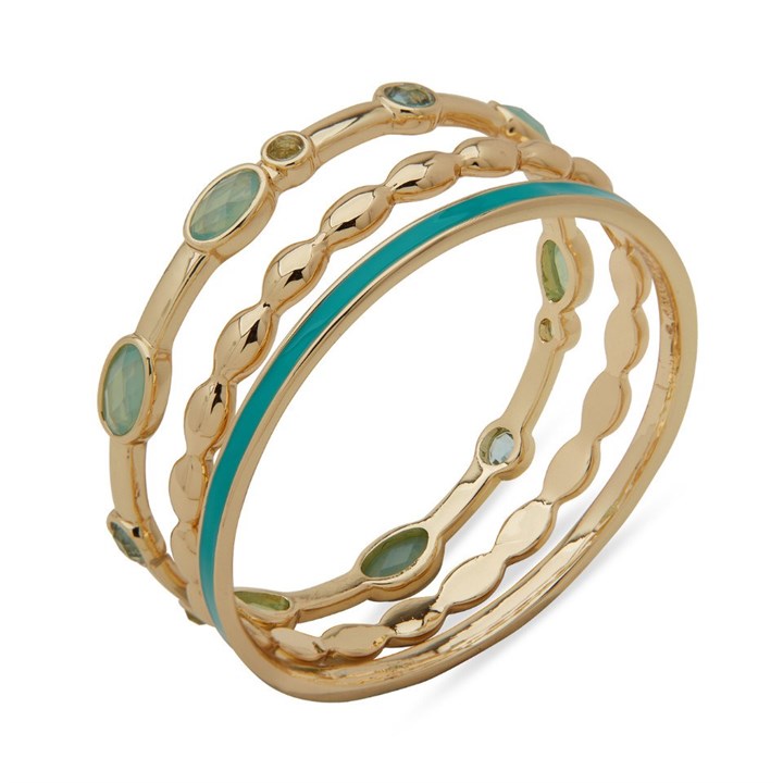 Anne Klein Gold Tone Multi Blue Stone Trio Of Bangles - J78399