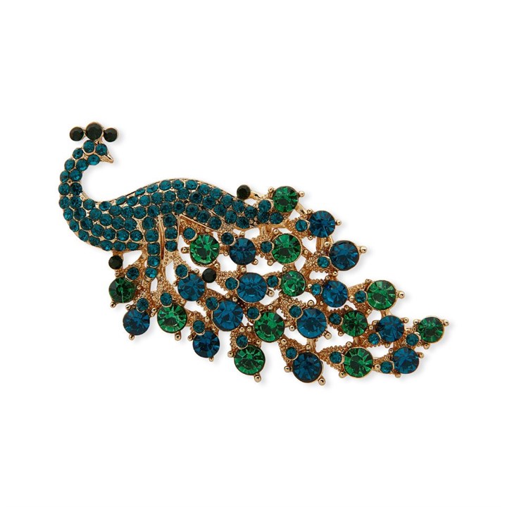 Anne Klein Gold Tone Multi Blue Green Peacock Brooch - J78400
