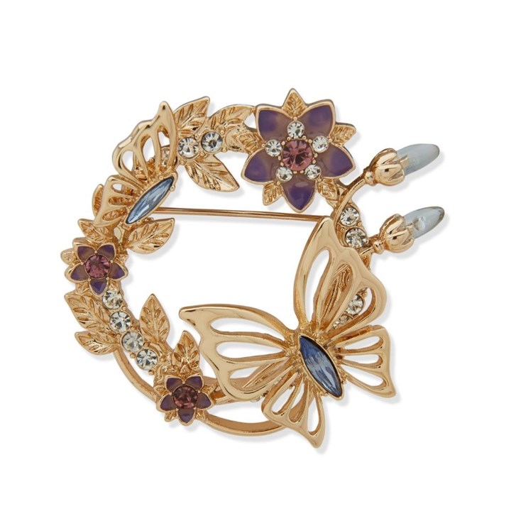 Anne Klein Gold Tone Floral And Butterfly Brooch - J78423