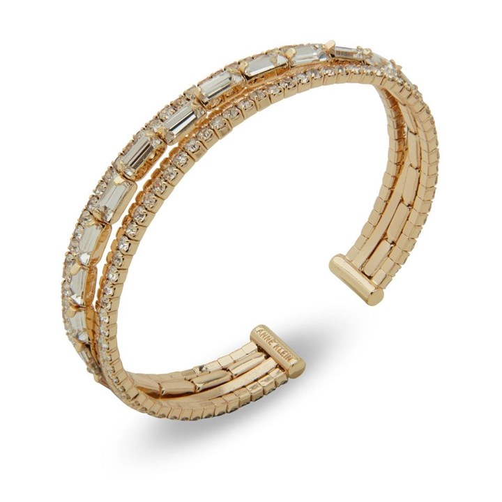 Anne Klein Gold Tone Multi-Layered Crystal Bangle - J78424