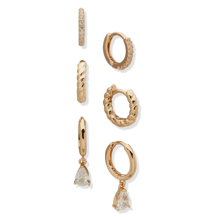 Anne Klein Gold Tone CZ Hoop Earrings Set - J78430