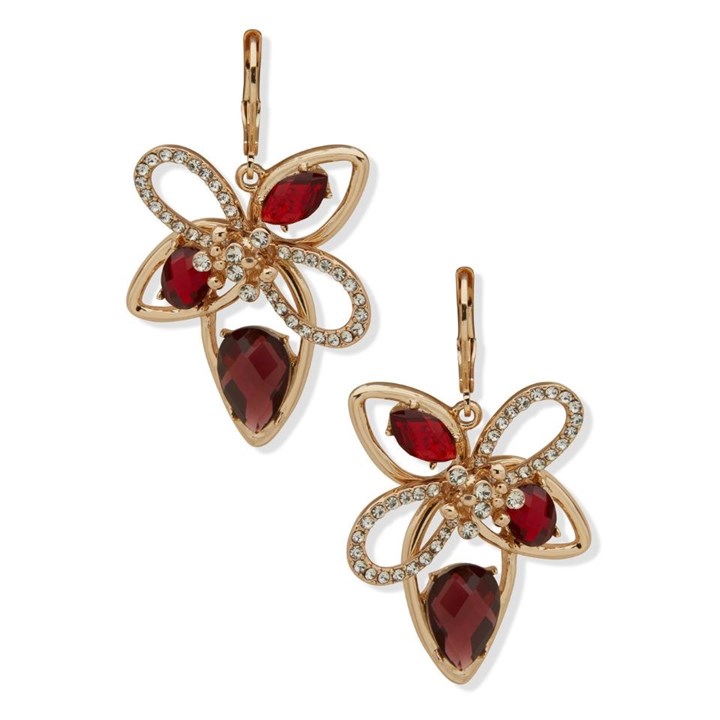 Anne Klein Gold Tone Crystal Drop Floral Earrings - J78437