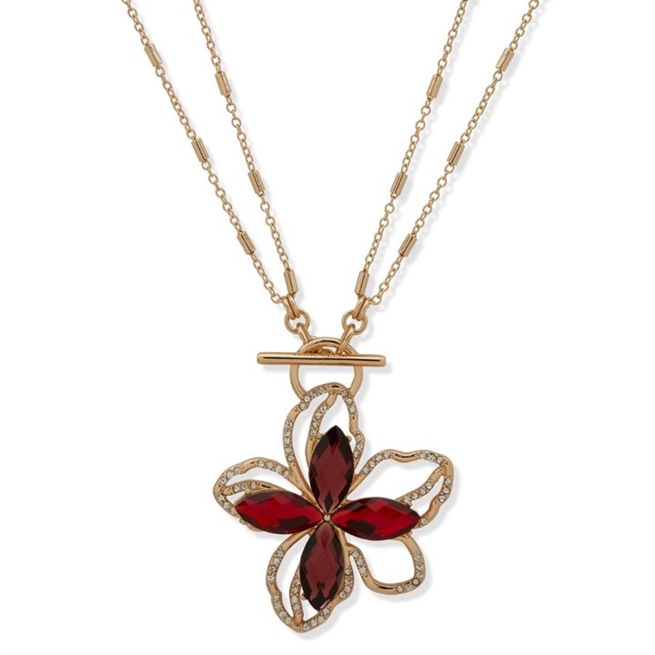 Anne Klein Gold Tone Crystal Floral Pendant - J78438