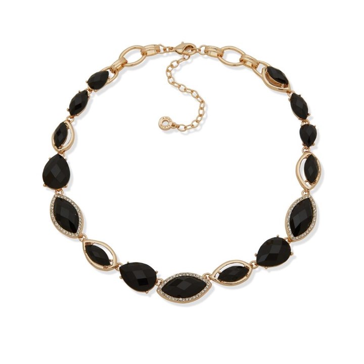 Anne Klein Gold Tone Crystal Jet Necklace - J78441