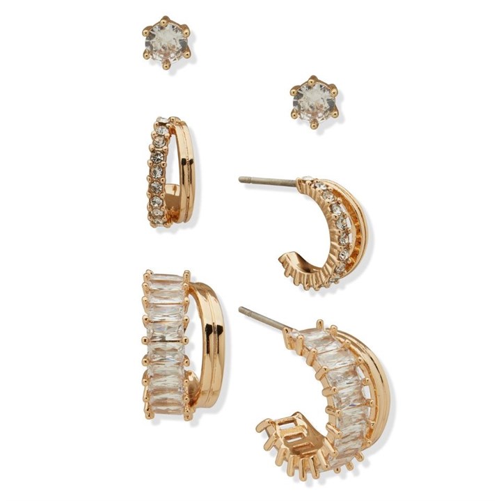 Anne Klein Gold Tone Crystal Earrings Trio Set - J78442