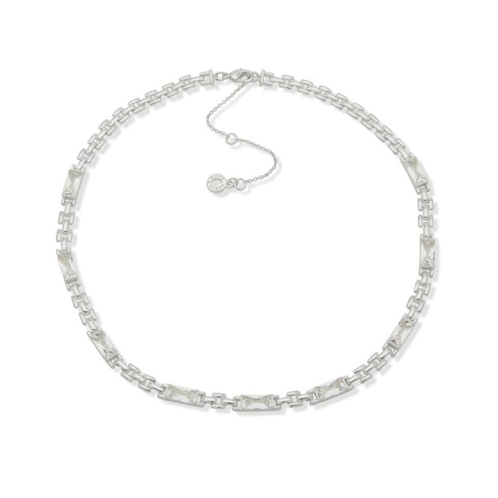 Anne Klein Silver Tone Cubic Zirconia Linked Chain Necklace - J78444