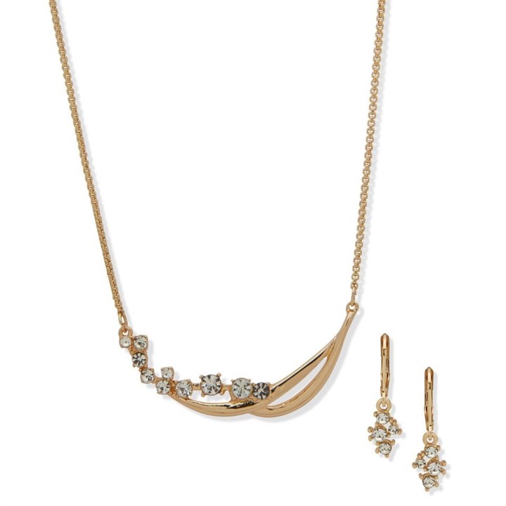 Anne Klein Gold Tone Crystal Necklace And Earrings Set - J78447