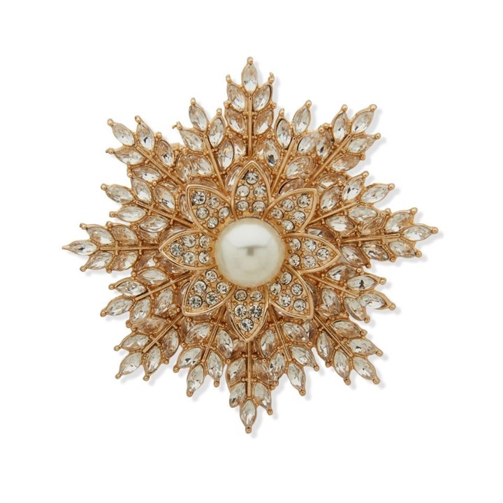 Anne Klein Gold Tone Crystal Snowflake Brooch - J78449