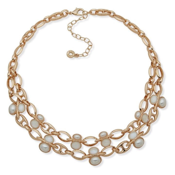 Anne Klein Gold Tone Imitation Pearl And Mother Of Pearl Necklet - J78453