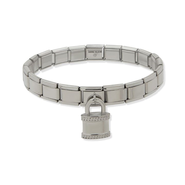 Anne Klein Silver Tone Stretch Bracelet With Padlock - J78454