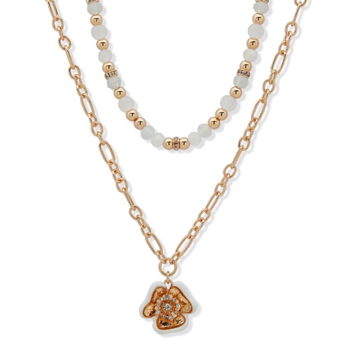 Anne Klein Gold Tone Enamelled Bead Double Necklace - J78462