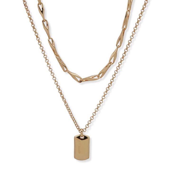 Anne Klein Gold Tone Dog Tag Double Necklace - J78463