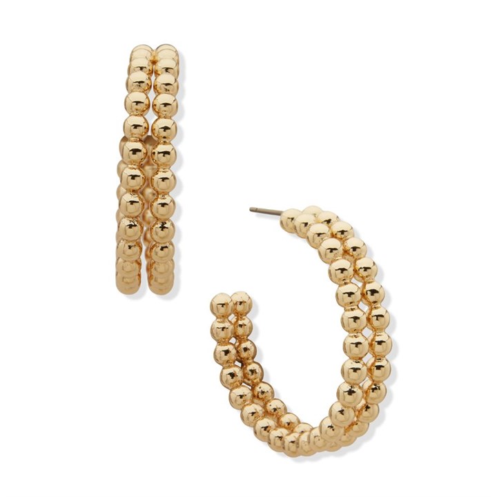 Anne Klein Gold Tone Beaded Hoop Earrings - J78464