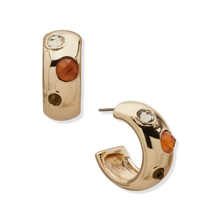 Anne Klein Gold Tone Multi Stone Hoop Earrings - J78469