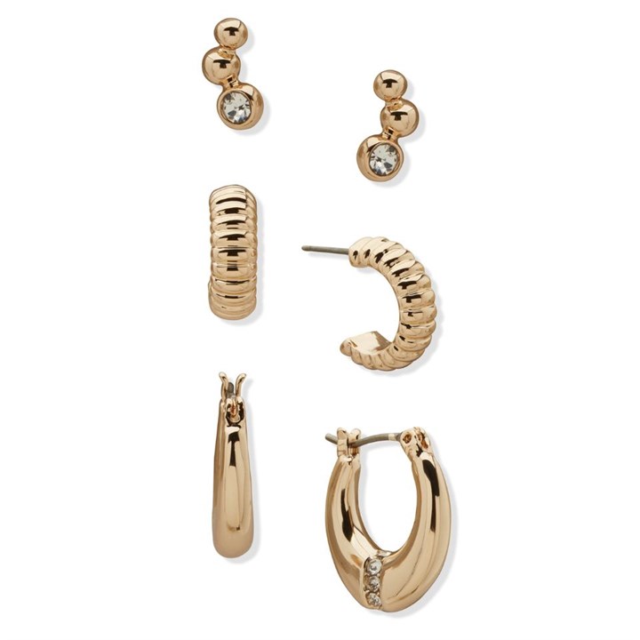 Anne Klein Gold Tone Crystal Trio Drop Earring Set - J78471